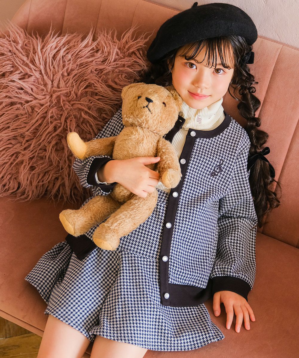 ベビー服 女の子 千鳥柄 リボン付き キュロットパンツ ホワイト×ブラック(10) モデル画像1