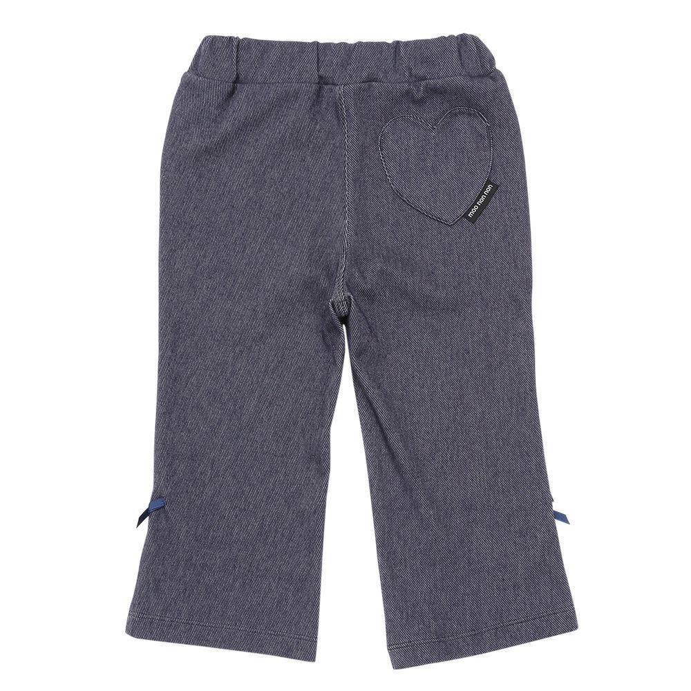 ベビー服 女の子 デニムツイルニット リボンつき フルレングスパンツ ネイビー(06) 背面