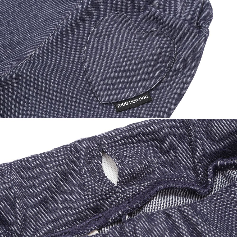 ベビー服 女の子 デニムツイルニット リボンつき フルレングスパンツ ネイビー(06) デザインポイント2