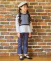 ベビー服 女の子 デニムツイルニット リボンつき フルレングスパンツ ネイビー(06) モデル画像アップ