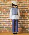 ベビー服 女の子 デニムツイルニット リボンつき フルレングスパンツ ネイビー(06) モデル画像全身