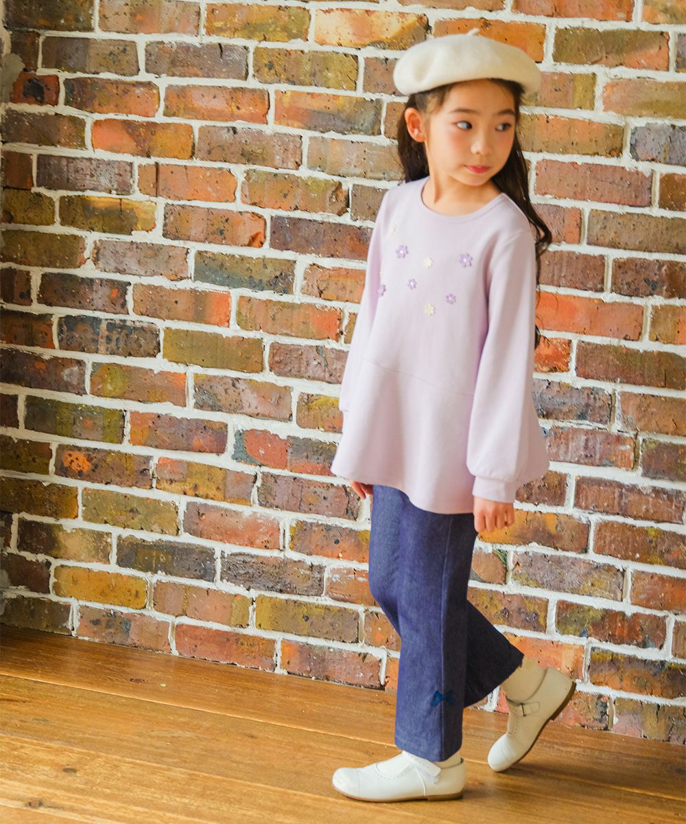 ベビー服 女の子 デニムツイルニット リボンつき フルレングスパンツ ネイビー(06) モデル画像3