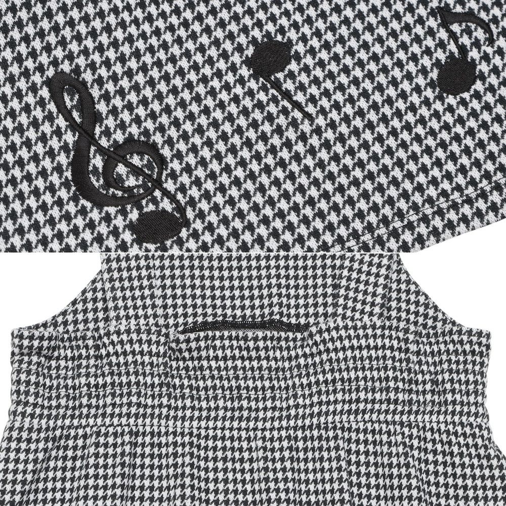 ベビー服 女の子 千鳥柄 音符刺繍 ワンピース ホワイト×ブラック(10) デザインポイント1