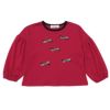 子供服 女の子 チェックリボンつき ふんわり袖 Tシャツ レッド(03) 正面
