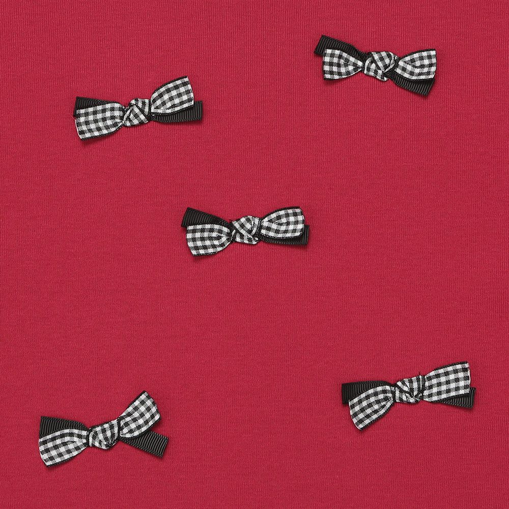 子供服 女の子 子ども服 キッズ ジュニア チェック リボン つき ギャザー パフスリーブ ふんわり袖 レッド(03) デザインポイント1
