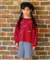 子供服 女の子 チェックリボンつき ふんわり袖 Tシャツ レッド(03) モデル画像アップ