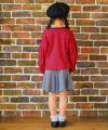 子供服 女の子 チェックリボンつき ふんわり袖 Tシャツ レッド(03) モデル画像全身
