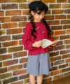 子供服 女の子 チェックリボンつき ふんわり袖 Tシャツ レッド(03) モデル画像1