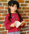 子供服 女の子 チェックリボンつき ふんわり袖 Tシャツ レッド(03) モデル画像2