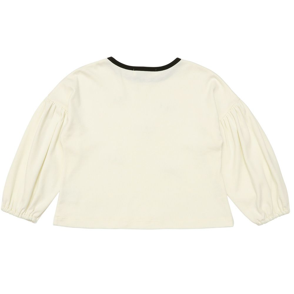 子供服 女の子 子ども服 キッズ ジュニア チェック リボン つき ギャザー パフスリーブ ふんわり袖 オフホワイト(11) 背面