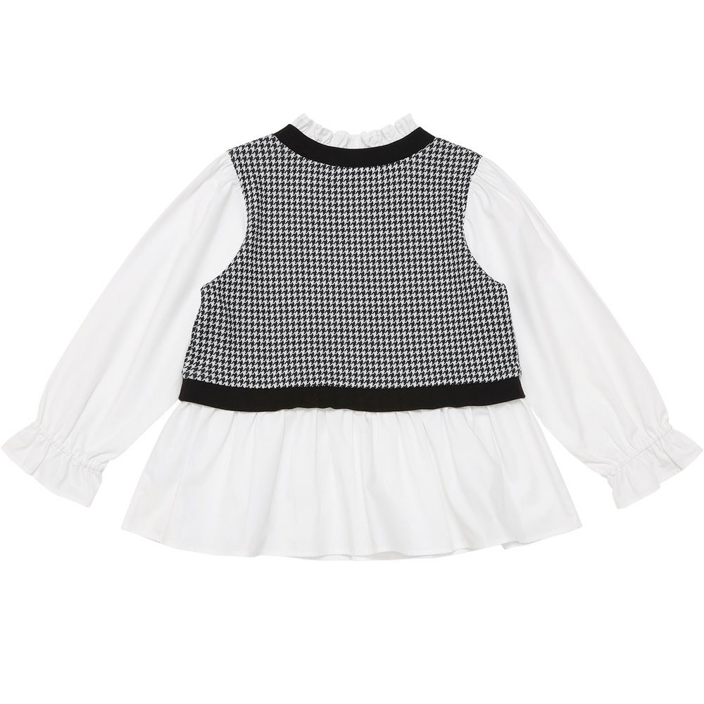 ベビー服 女の子 千鳥柄 音符刺繍 重ね着風Tシャツ ホワイト×ブラック(10) 背面