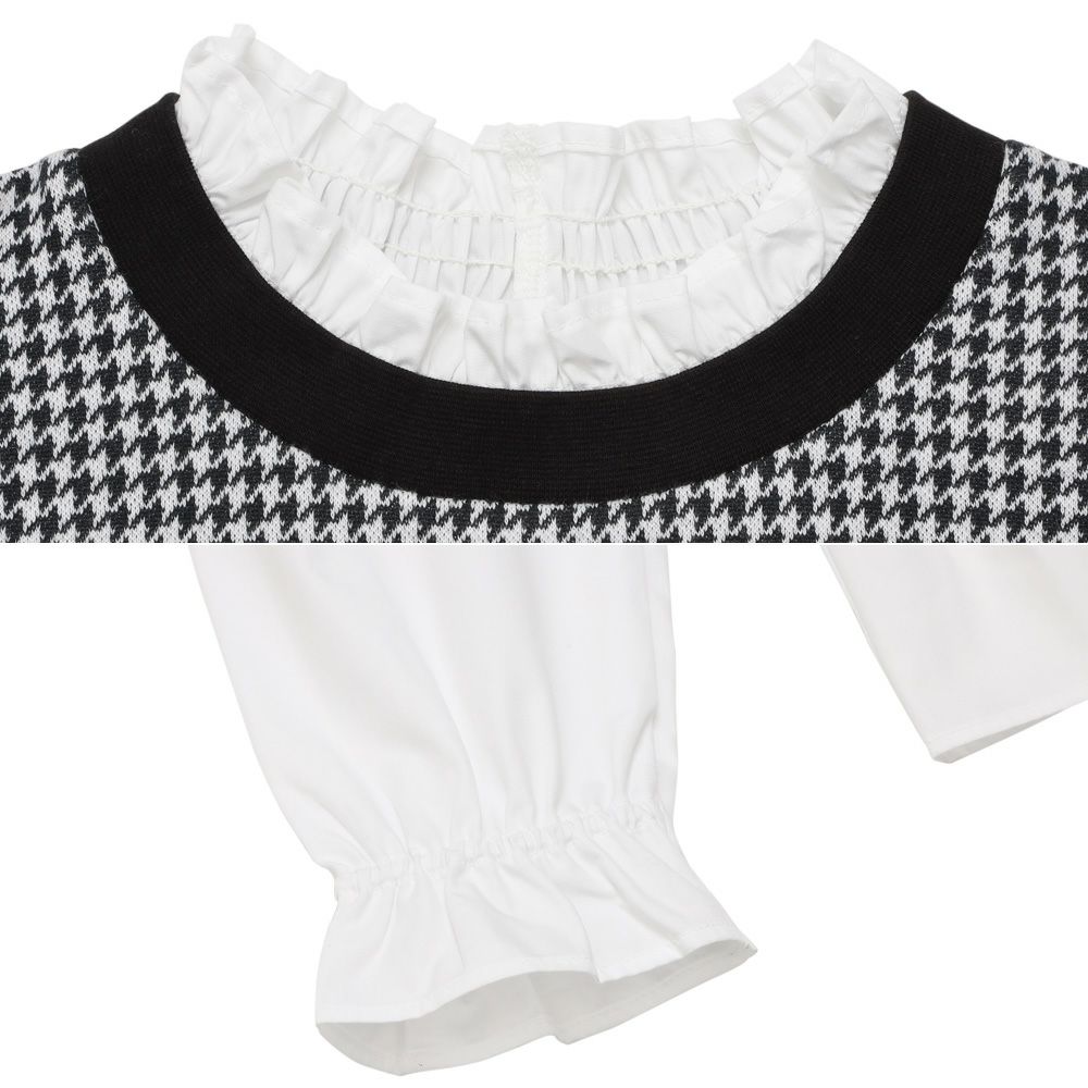 ベビー服 女の子 千鳥柄 音符刺繍 重ね着風Tシャツ ホワイト×ブラック(10) デザインポイント2