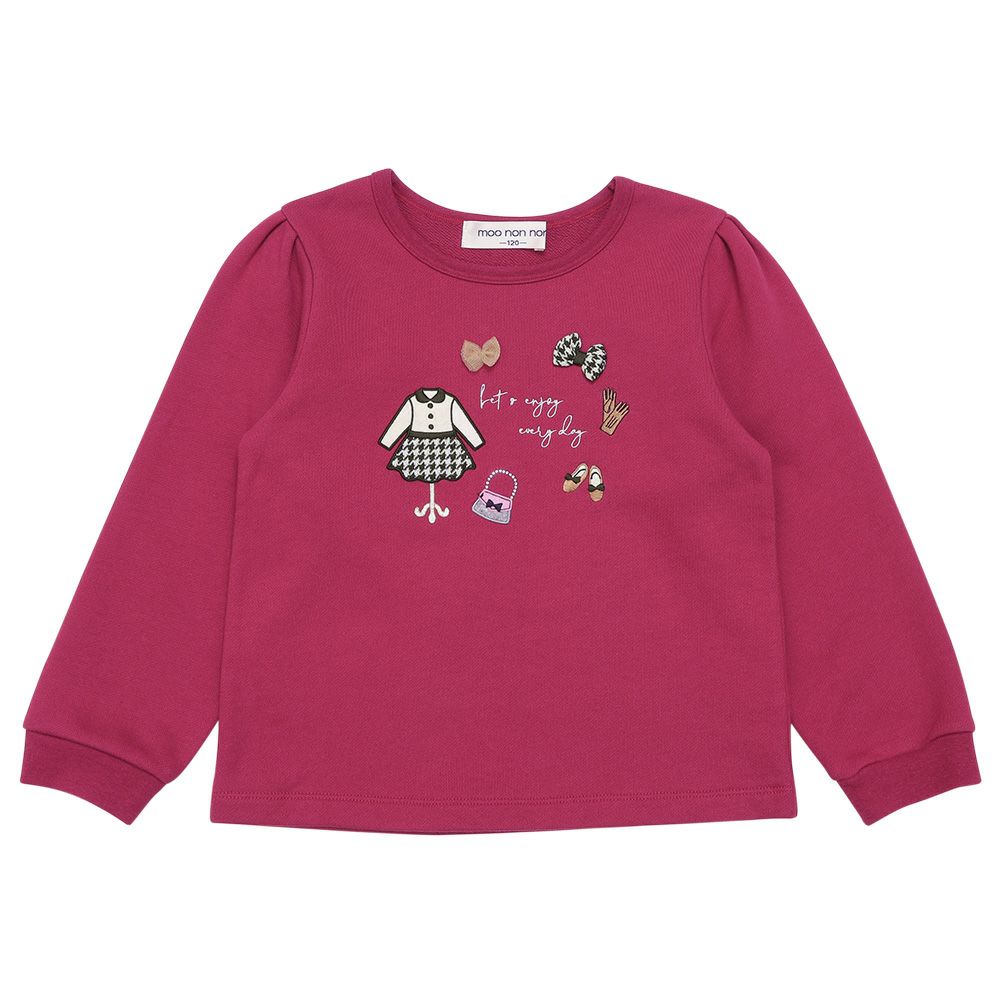 ベビー服 女の子 リボンつき お洋服アップリケ 裏毛トレーナー ピンク(02) 正面