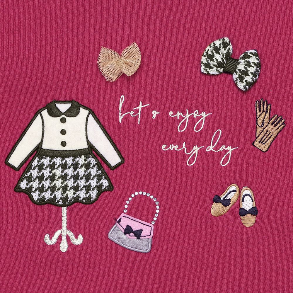 ベビー服 女の子 リボンつき お洋服アップリケ 裏毛トレーナー ピンク(02) デザインポイント1