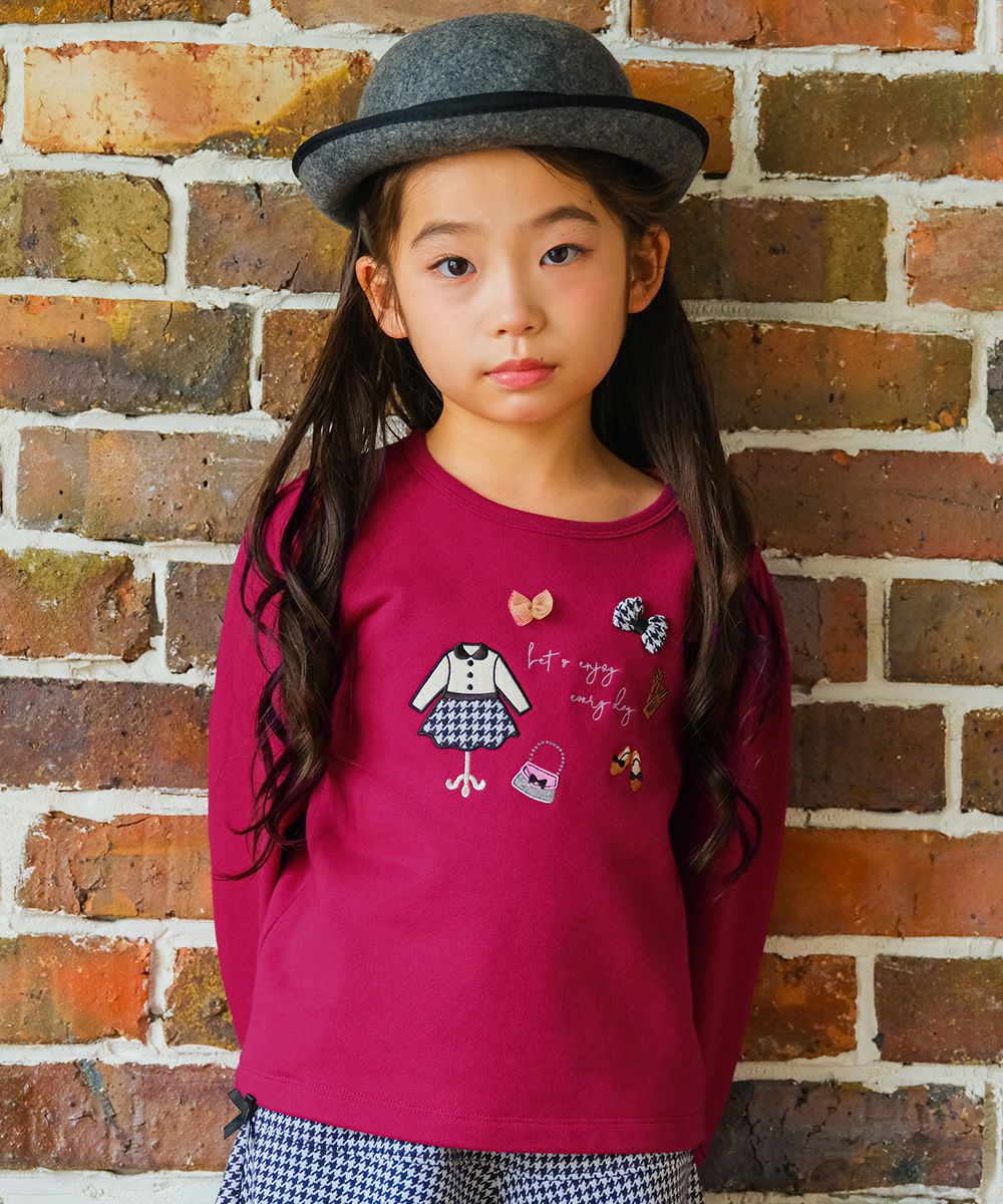 ベビー服 女の子 リボンつき お洋服アップリケ 裏毛トレーナー ピンク(02) モデル画像アップ