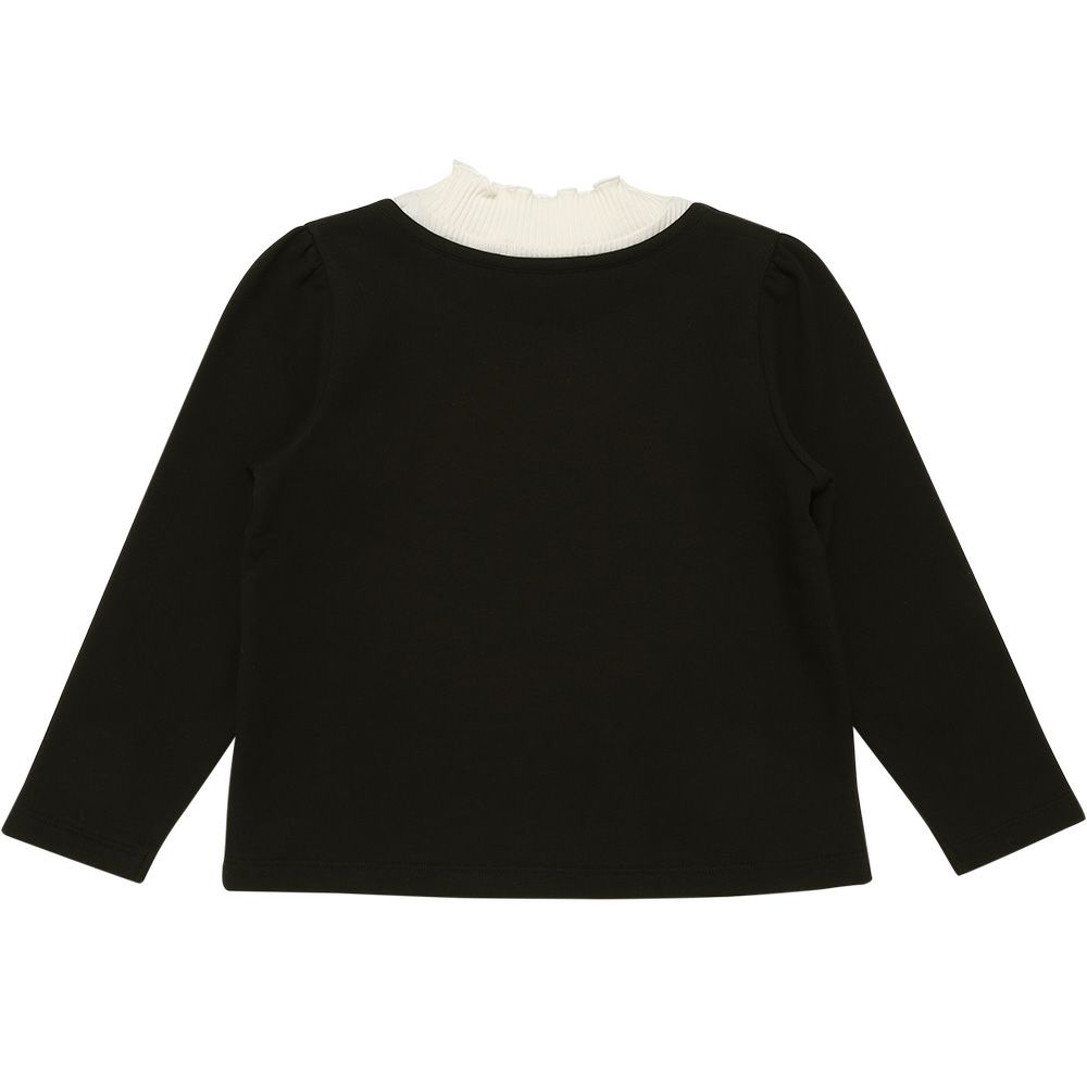 子供服 女の子 チェリー刺繍 重ね着風 飾りボタン 裏毛トレーナー ブラック(00) 背面