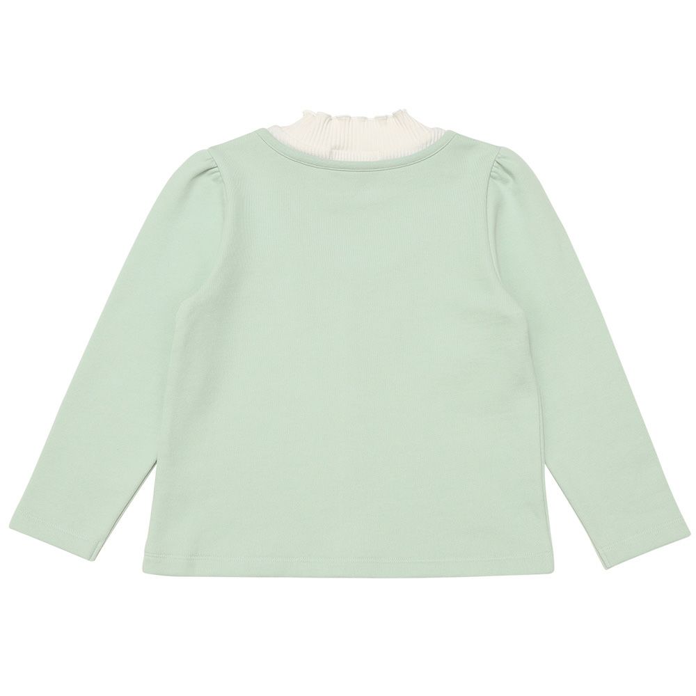 子供服 女の子 チェリー刺繍 重ね着風 飾りボタン 裏毛トレーナー グリーン(08) 背面