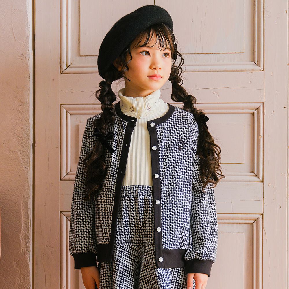 ベビー服 女の子 千鳥柄 音符刺繍 カーディガン