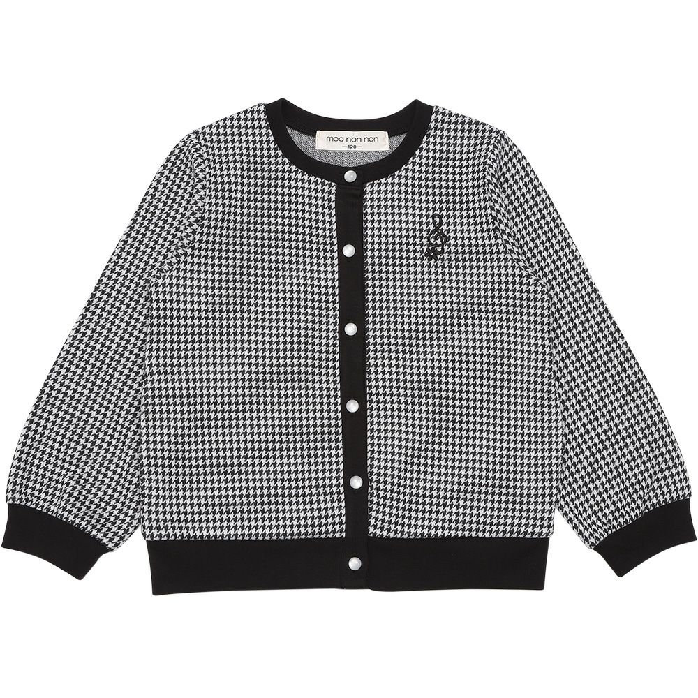 ベビー服 女の子 千鳥柄 音符刺繍 カーディガン ホワイト×ブラック(10) 正面