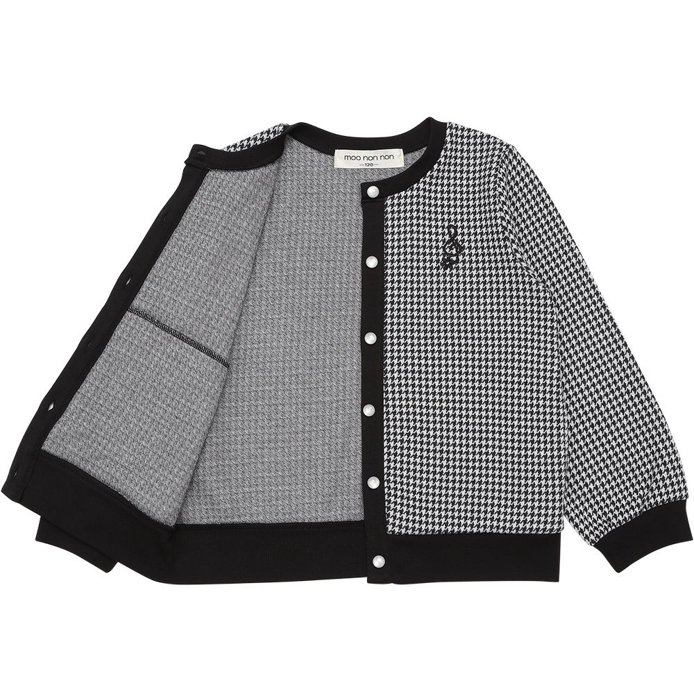 ベビー服 女の子 千鳥柄 音符刺繍 カーディガン ホワイト×ブラック(10) デザインポイント2