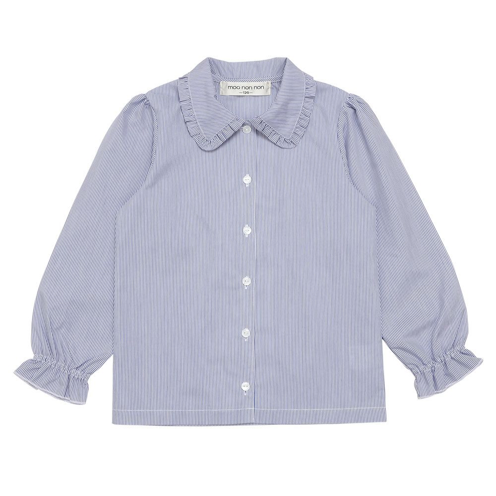 子供服 女の子 ストライプ柄 フリル襟付き ブラウス ブルー(61) 正面