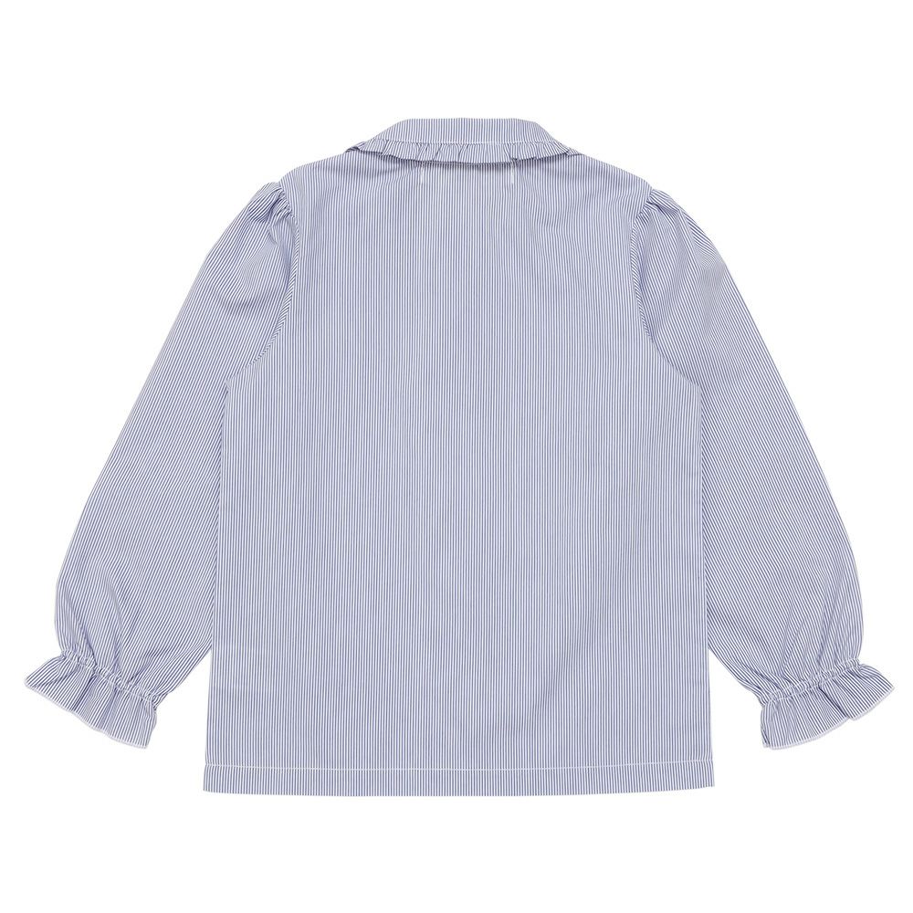 子供服 女の子 ストライプ柄 フリル襟付き ブラウス ブルー(61) 背面