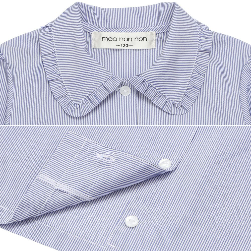 子供服 女の子 ストライプ柄 フリル襟付き ブラウス ブルー(61) デザインポイント1