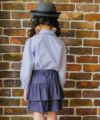 子供服 女の子 ストライプ柄 フリル襟付き ブラウス ブルー(61) モデル画像全身