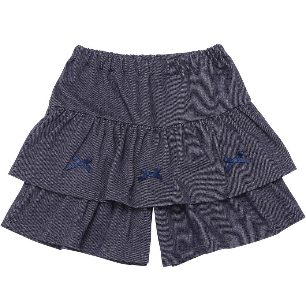 ベビー服 女の子 デニムツイルニット フリルキュロットパンツ ネイビー(06) 正面
