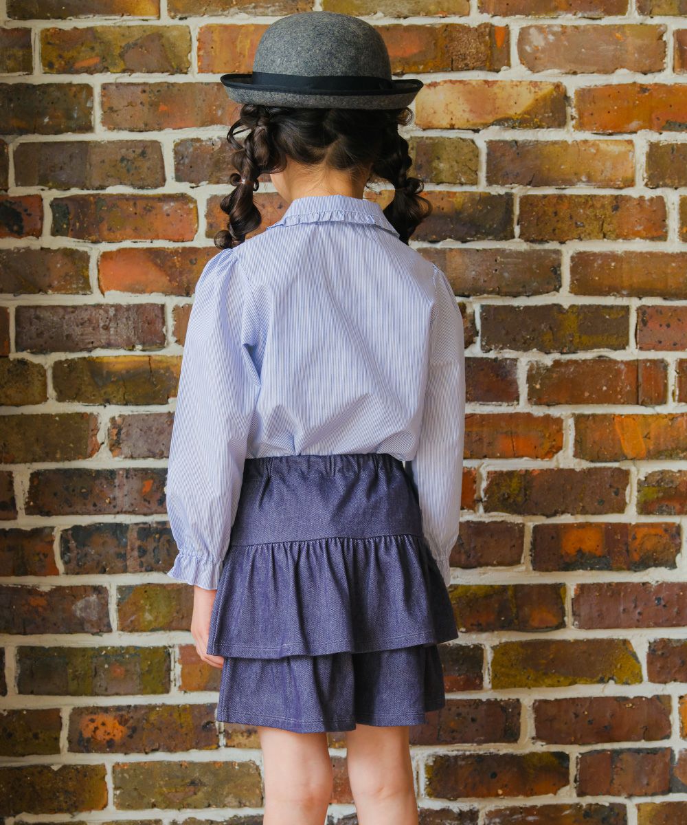 ベビー服 女の子 デニムツイルニット フリルキュロットパンツ ネイビー(06) モデル画像2