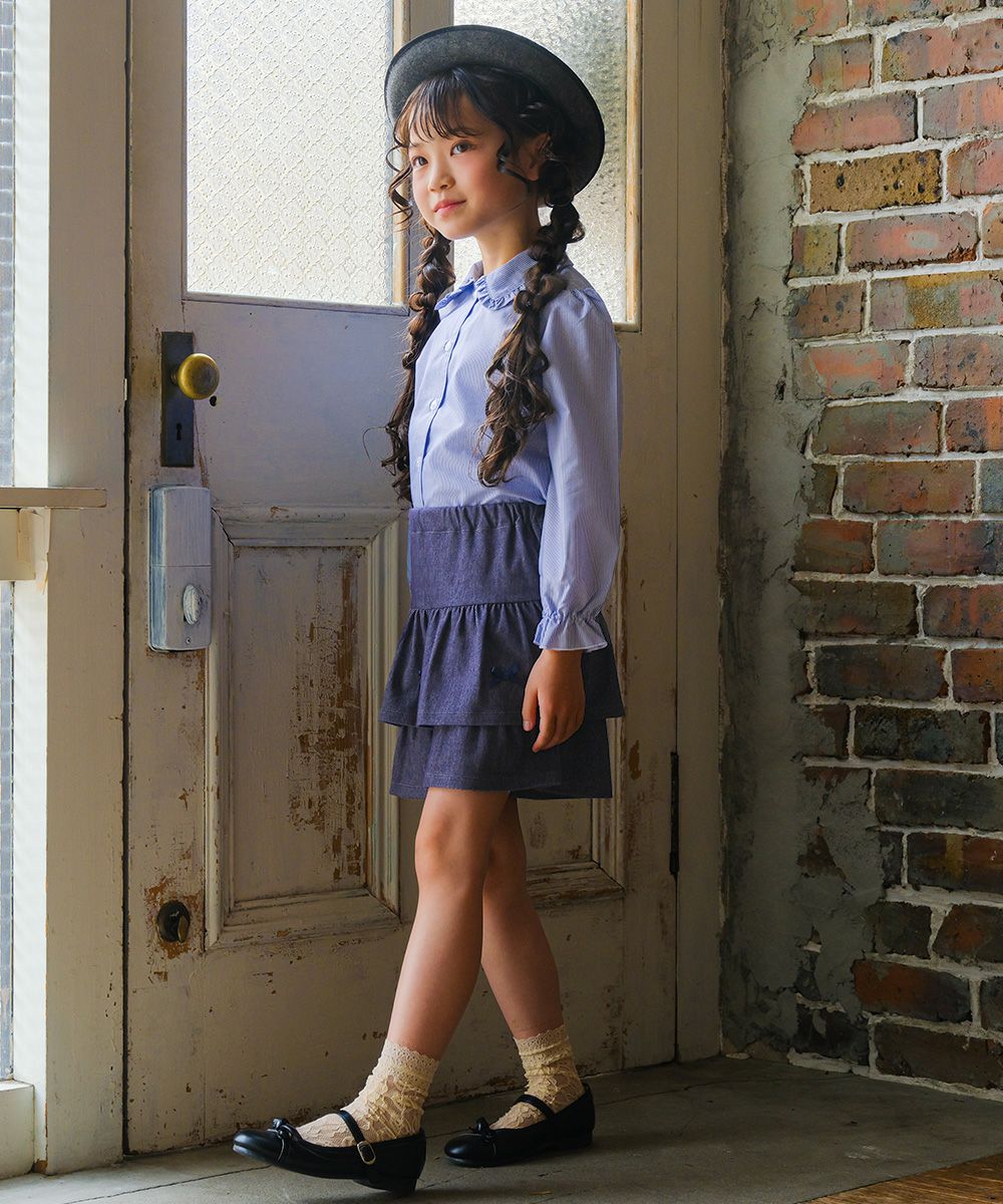 ベビー服 女の子 デニムツイルニット フリルキュロットパンツ ネイビー(06) モデル画像3