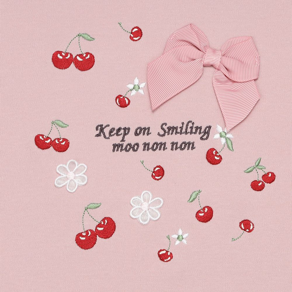 ベビー服 女の子 チェリー ロゴ刺繍 リボンつきTシャツ ピンク(02) デザインポイント1