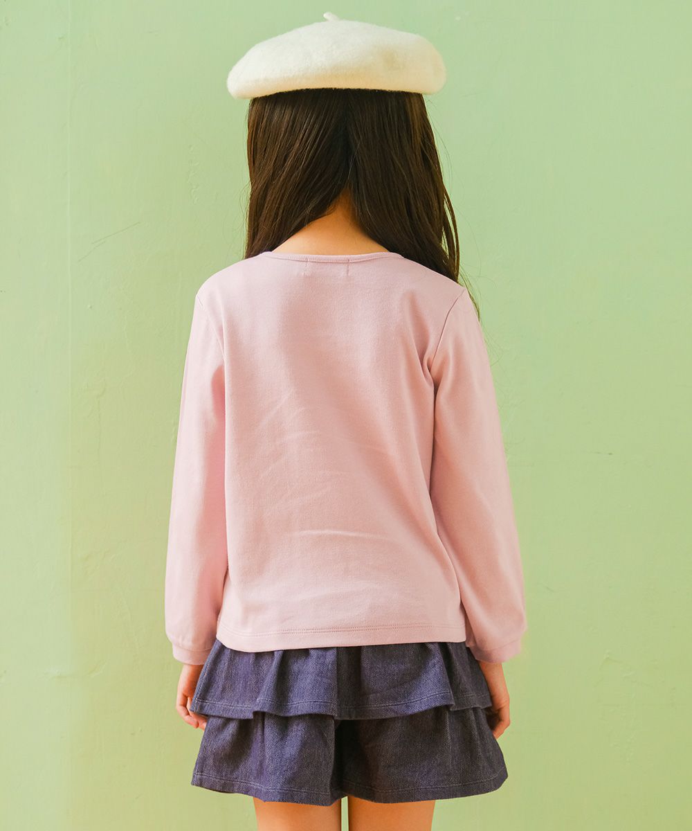 ベビー服 女の子 チェリー ロゴ刺繍 リボンつきTシャツ ピンク(02) モデル画像全身