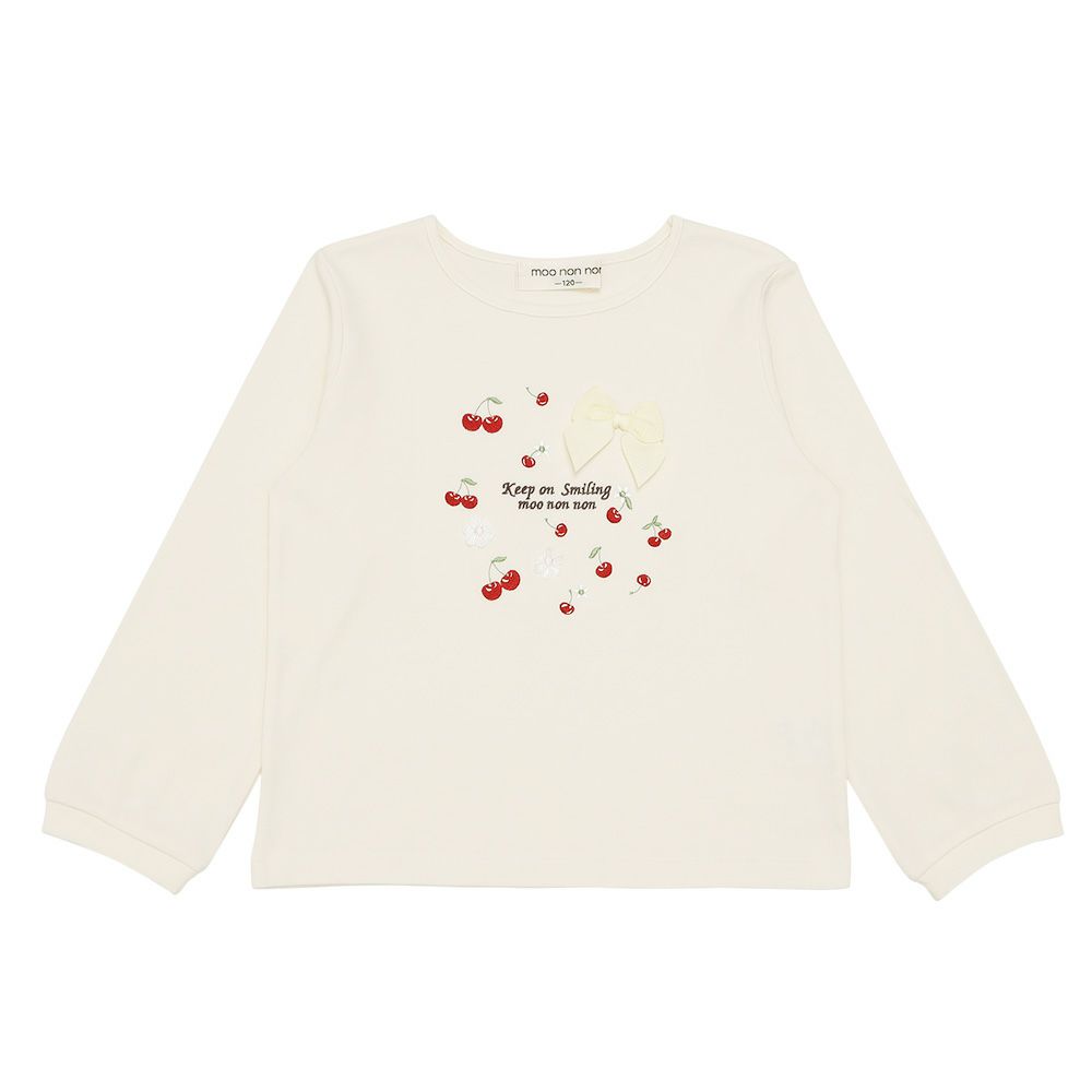 ベビー服 女の子 チェリー ロゴ刺繍 リボンつきTシャツ オフホワイト(11) 正面
