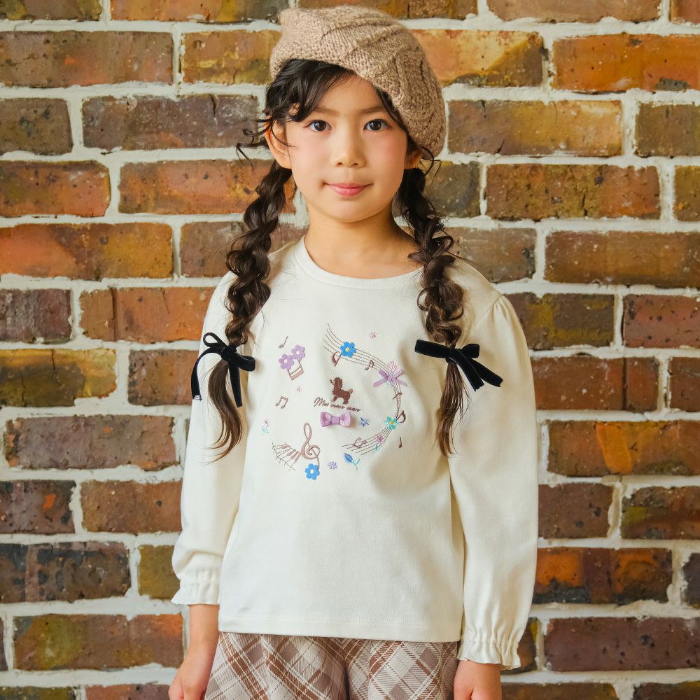 ベビー服 女の子 綿100％ 音符 ロゴ プードル刺繍 Tシャツ