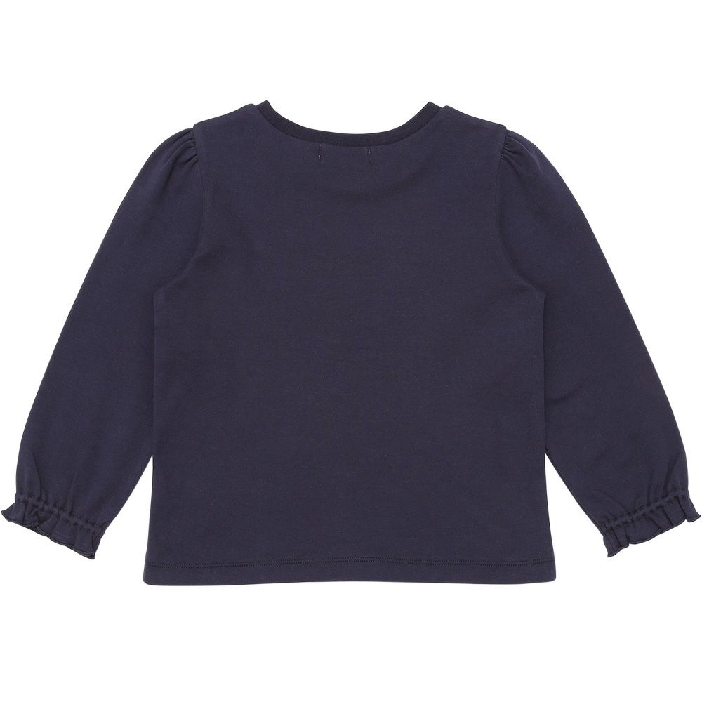 ベビー服 女の子 綿100％ 音符 ロゴ プードル刺繍 Tシャツ ネイビー(06) 背面