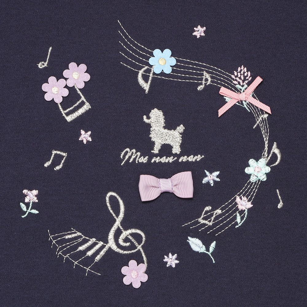 ベビー服 女の子 綿100％ 音符 ロゴ プードル刺繍 Tシャツ ネイビー(06) デザインポイント1