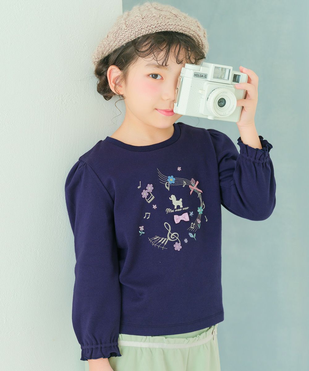 ベビー服 女の子 綿100％ 音符 ロゴ プードル刺繍 Tシャツ ネイビー(06) モデル画像10