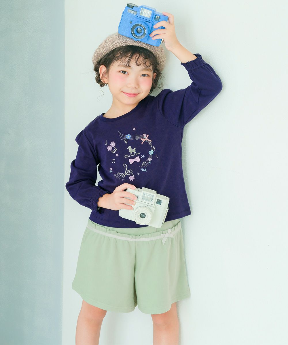 ベビー服 女の子 綿100％ 音符 ロゴ プードル刺繍 Tシャツ ネイビー(06) モデル画像11