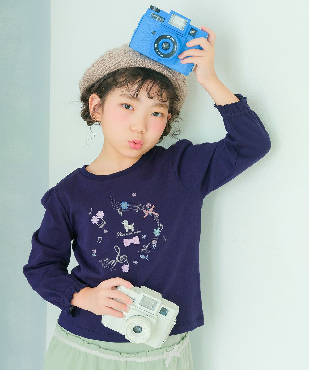 ベビー服 女の子 綿100％ 音符 ロゴ プードル刺繍 Tシャツ ネイビー(06) モデル画像12