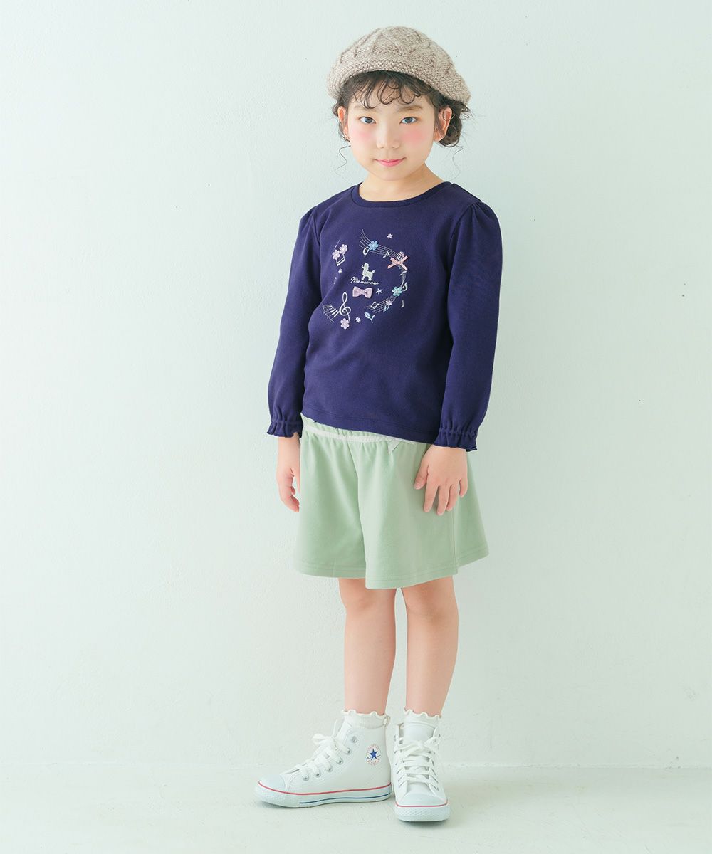 ベビー服 女の子 綿100％ 音符 ロゴ プードル刺繍 Tシャツ ネイビー(06) モデル画像13
