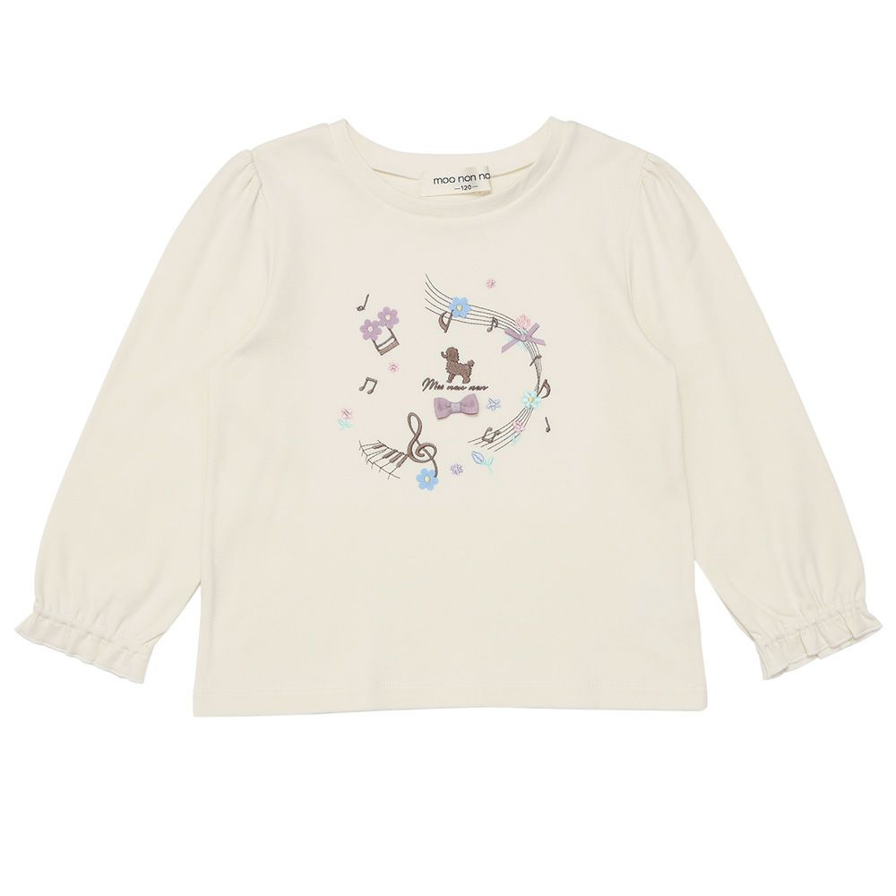 ベビー服 女の子 綿100％ 音符 ロゴ プードル刺繍 Tシャツ オフホワイト(11) 正面