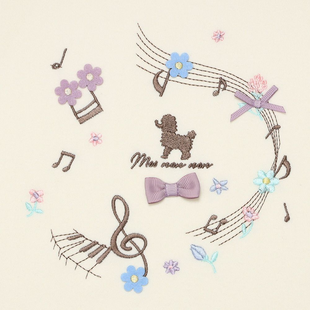 ベビー服 女の子 綿100％ 音符 ロゴ プードル刺繍 Tシャツ オフホワイト(11) デザインポイント1