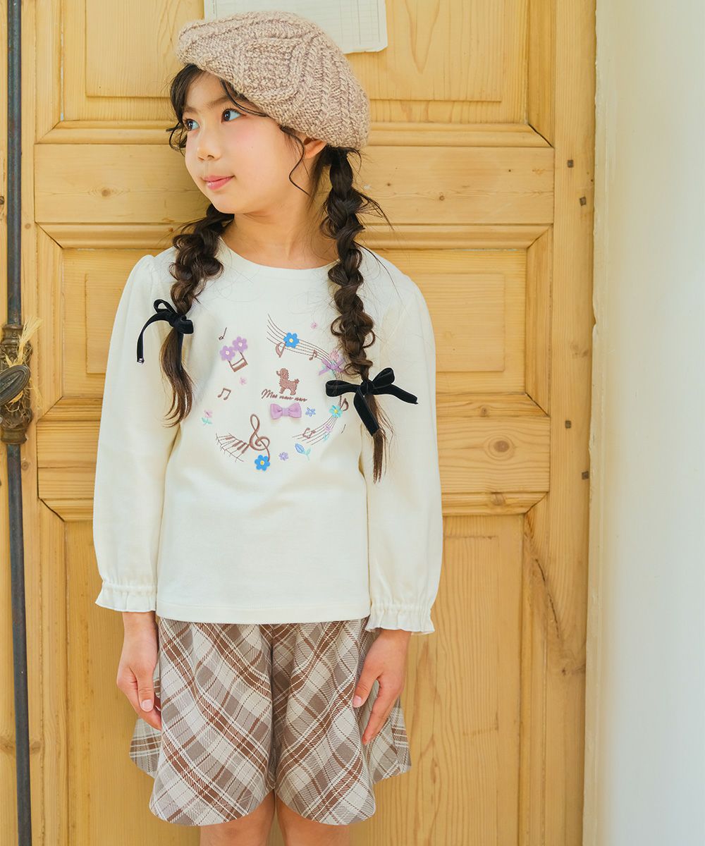 ベビー服 女の子 綿100％ 音符 ロゴ プードル刺繍 Tシャツ オフホワイト(11) モデル画像1