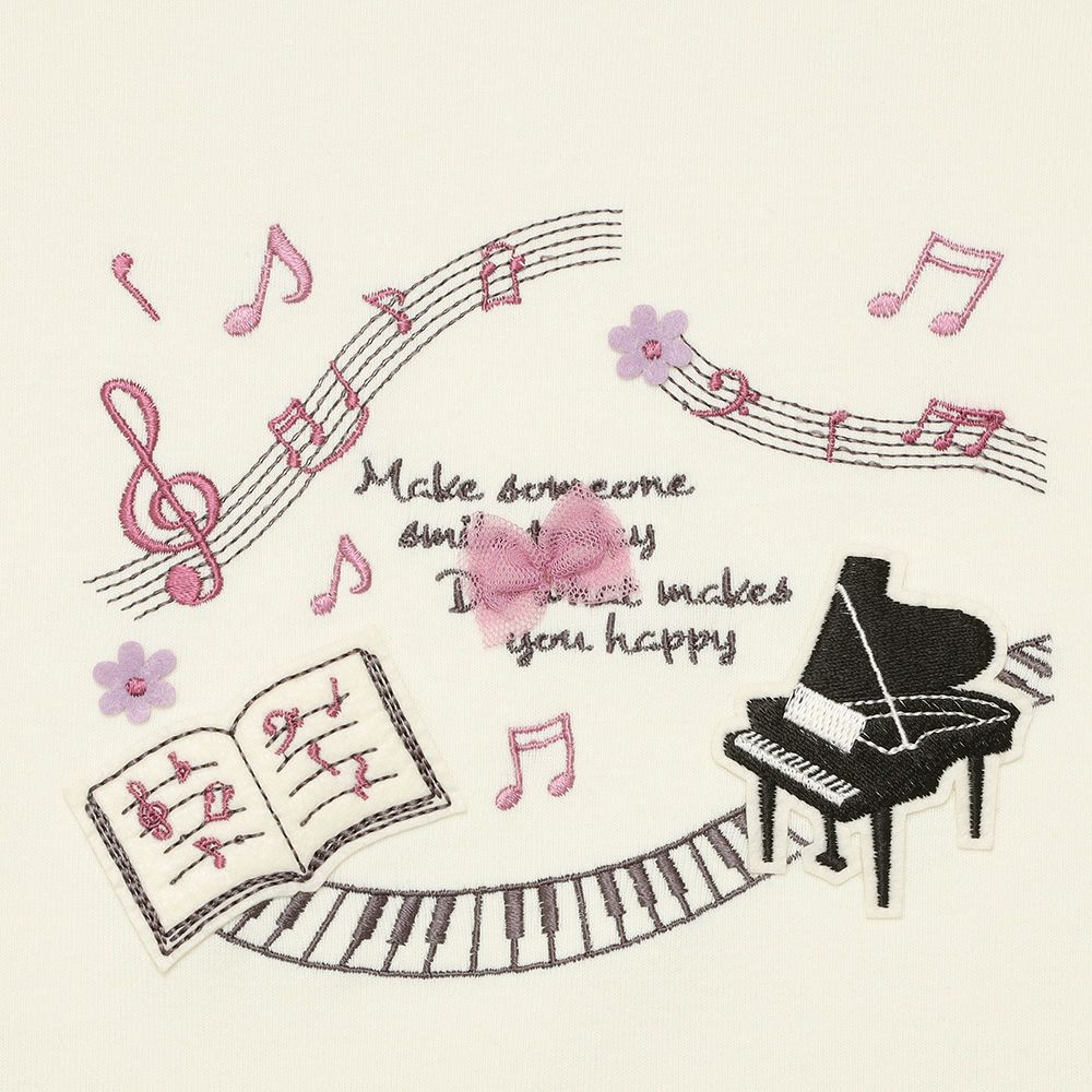ベビー服 女の子 子ども服 キッズ ジュニア ピアノ 音符 刺? リボン つき カットソー ロンT オフホワイト(11) デザインポイント1