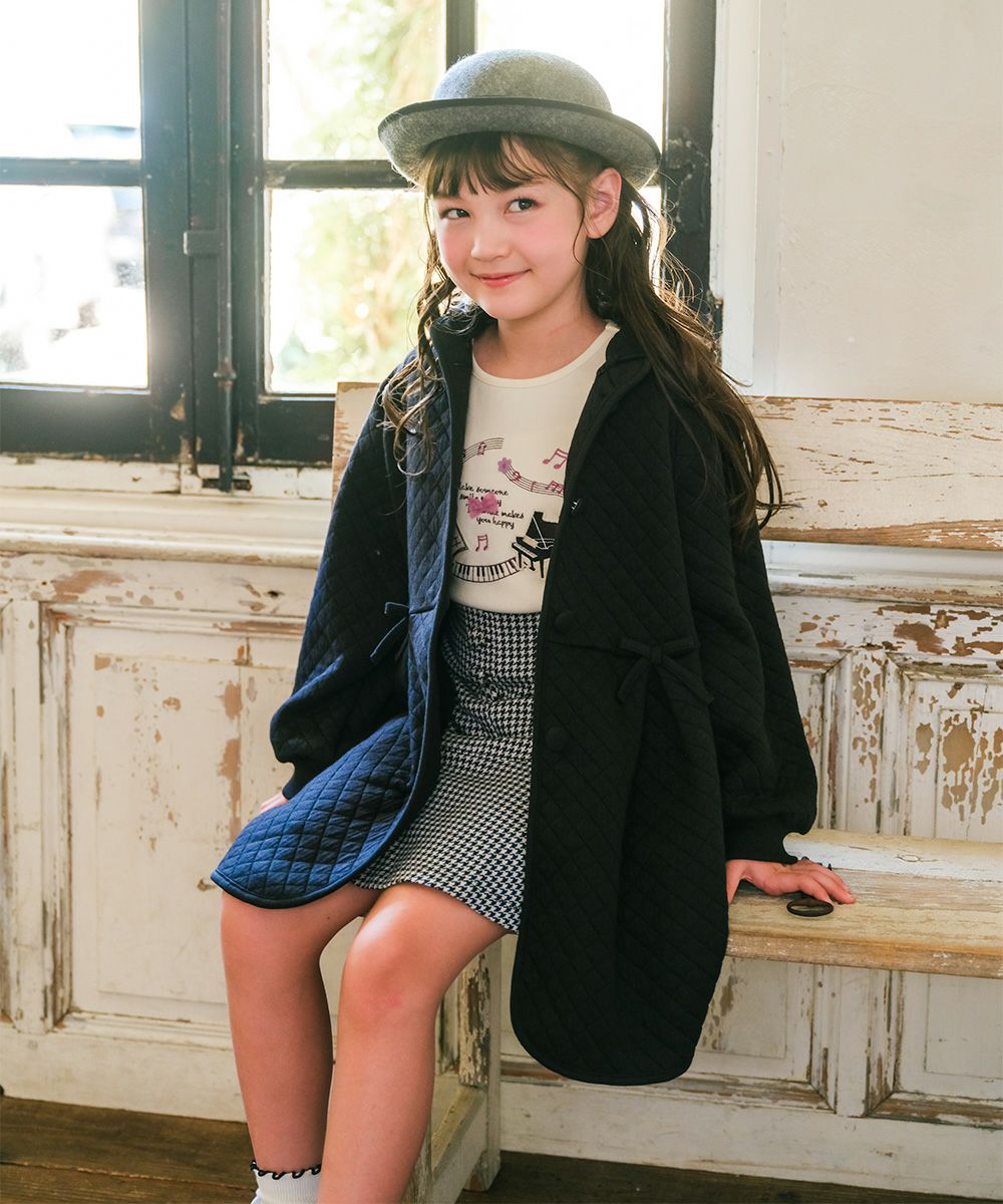 ベビー服 女の子 子ども服 キッズ ジュニア ピアノ 音符 刺? リボン つき カットソー ロンT オフホワイト(11) モデル画像2