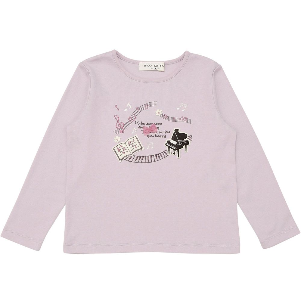ベビー服 女の子 子ども服 キッズ ジュニア ピアノ 音符 刺? リボン つき カットソー ロンT パープル(91) 正面