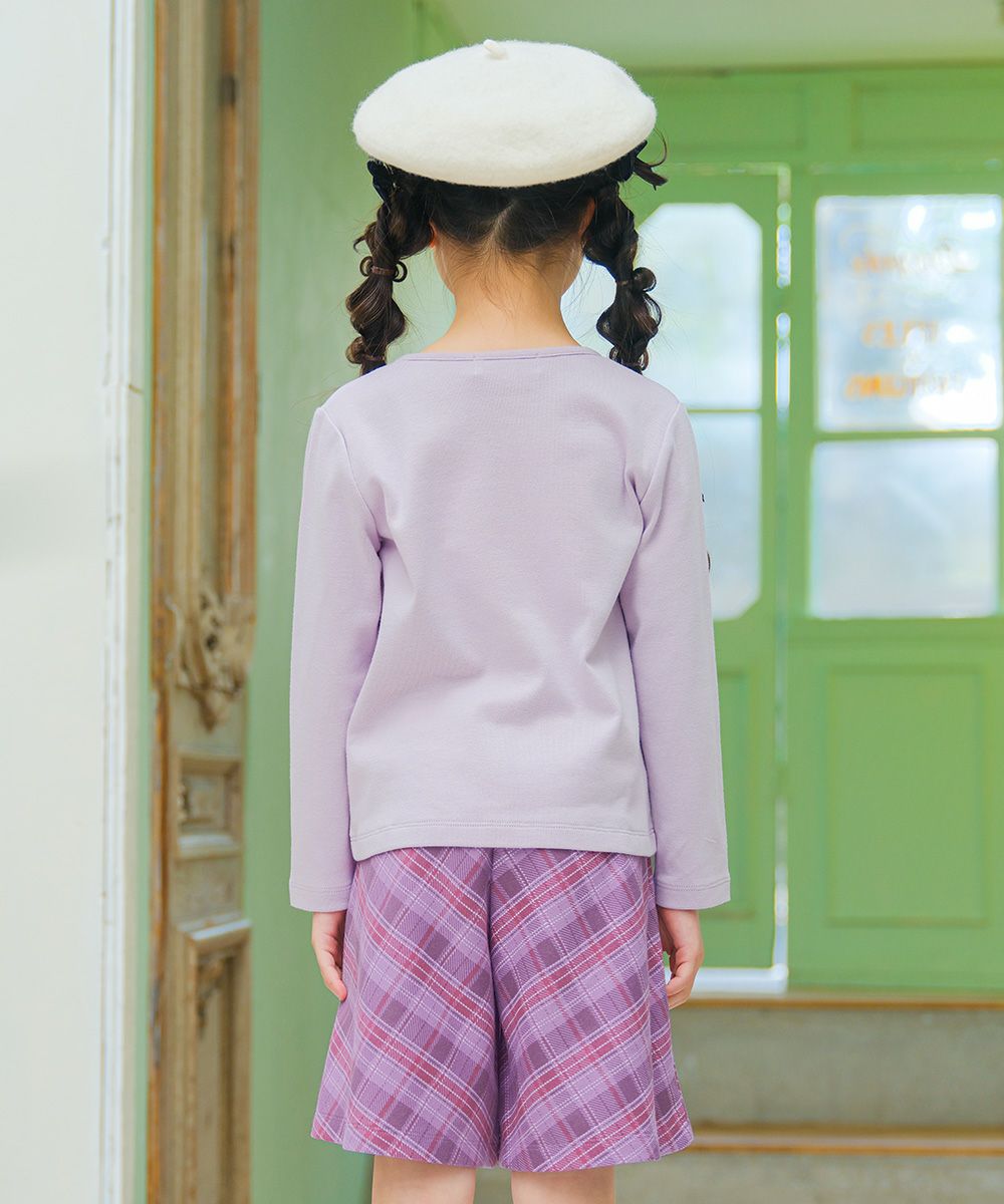 ベビー服 女の子 子ども服 キッズ ジュニア ピアノ 音符 刺? リボン つき カットソー ロンT パープル(91) モデル画像2