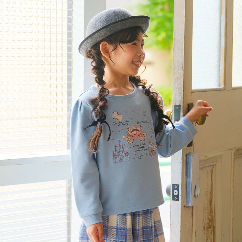 ベビー服 女の子 馬車 お城 ロゴ お花 刺繍 リボン付き 裏毛トレーナー