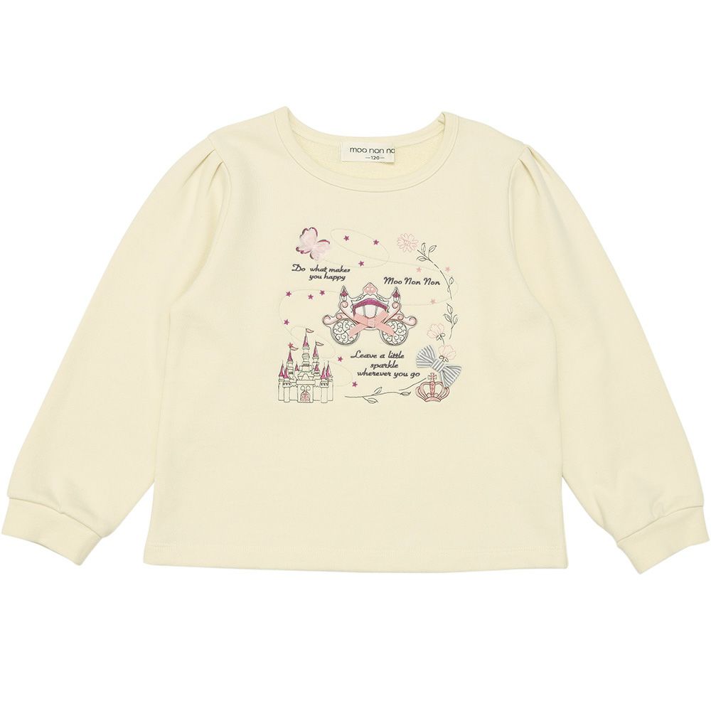 ベビー服 女の子 子ども服 キッズ 馬車 お城 ロゴ お花 刺繍 リボン 付き 裏毛 アイボリー(12) 正面